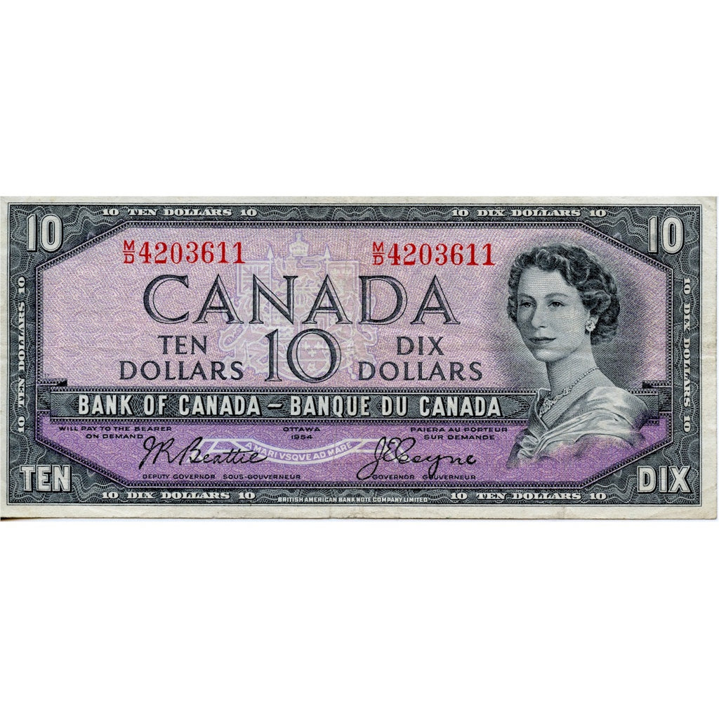 BC-40a 1954 Canada $10 Beattie-Coyne, M/D, F-VF (F15)