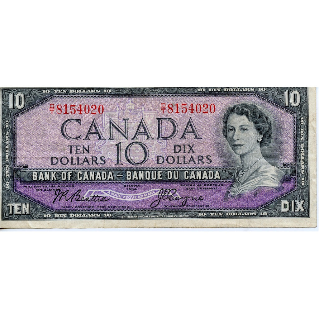 BC-40a 1954 Canada $10 Beattie-Coyne, D/T, F-VF (F15)