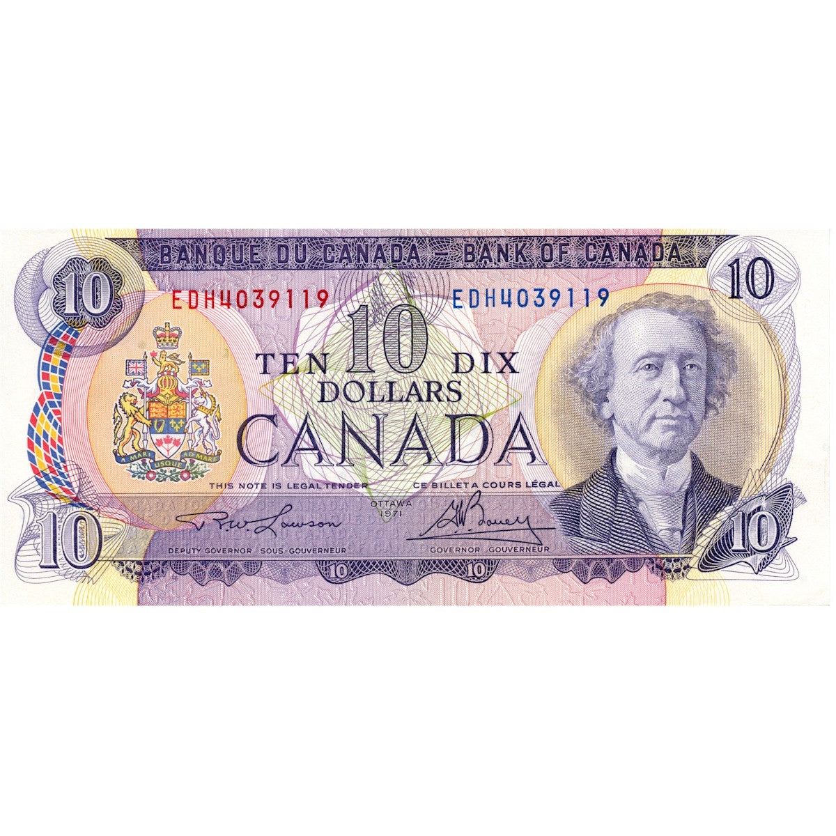 BC-49c-i 1971 Canada $10 Lawson-Bouey, EDH, Almost Uncirculated (AU50)