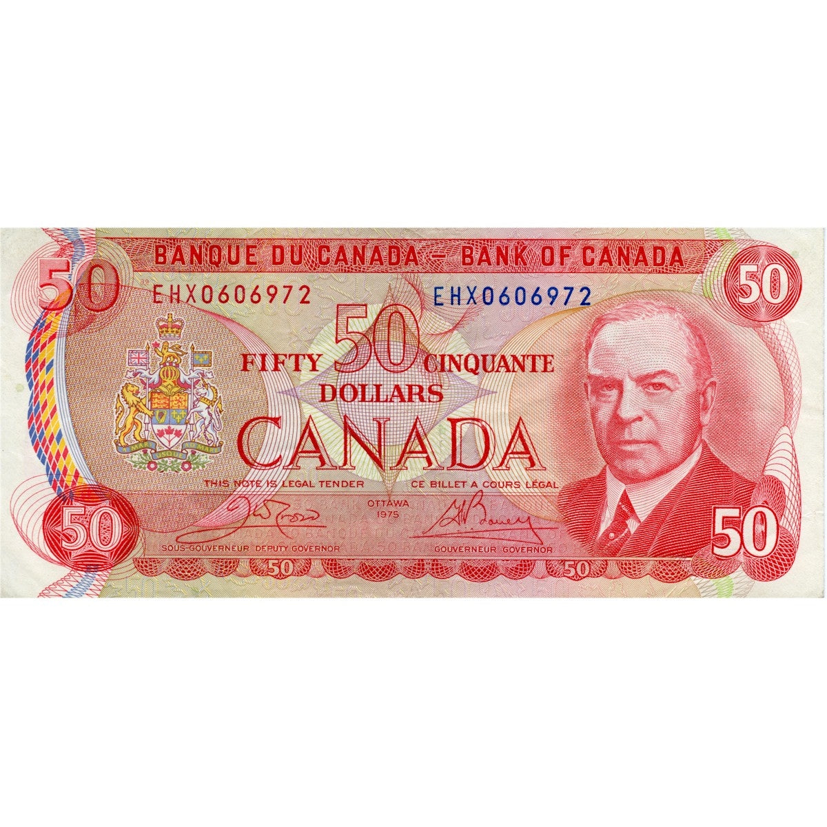 BC-51bA 1975 Canada $50 Crow-Bouey, EHX, F-VF (F15)
