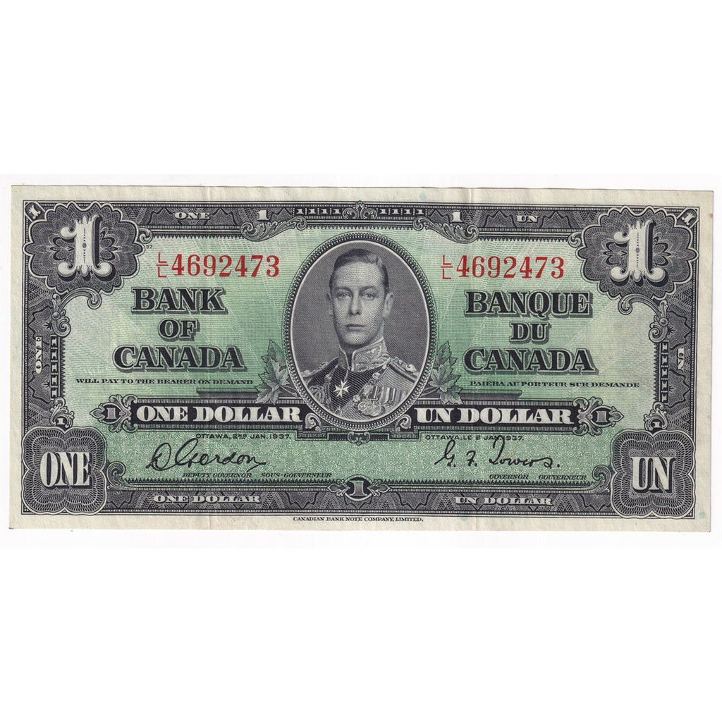 BC-21c 1937 Canada $1 Gordon-Towers, L/L, Extra Fine (EF40)