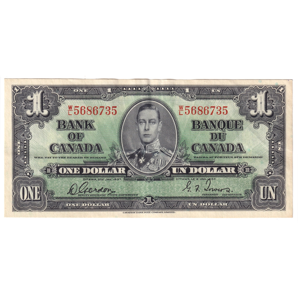 BC-21c 1937 Canada $1 Gordon-Towers, W/L, Extra Fine (EF40)