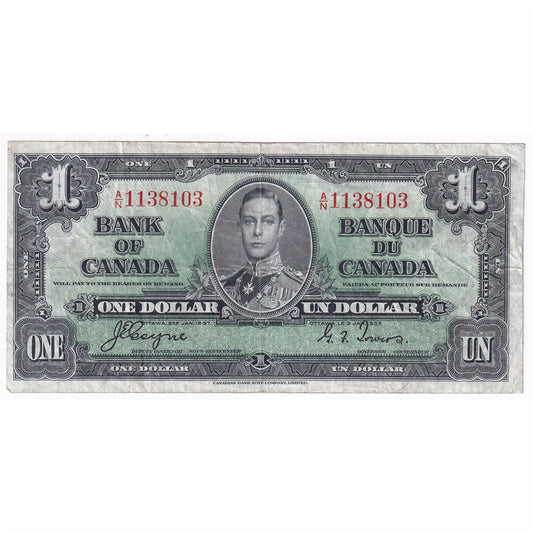 BC-21d 1937 Canada $1 Coyne-Towers, A/N, Fine (F12)