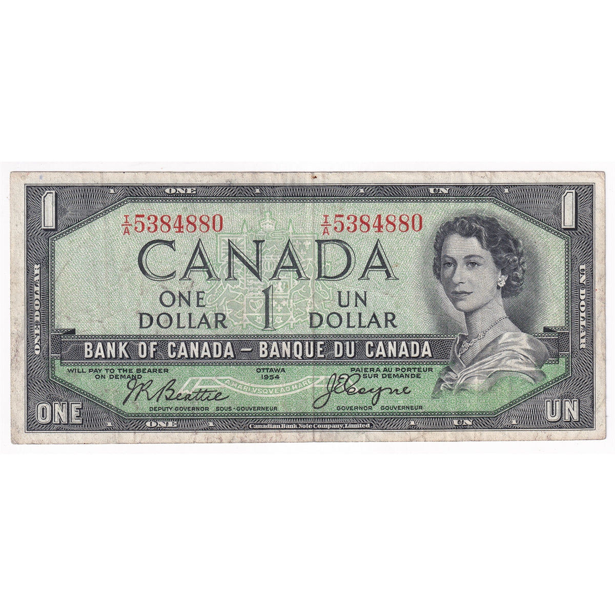 BC-29b 1954 Canada $1 Beattie-Coyne, Devil's Face, I/A, F-VF (F15)