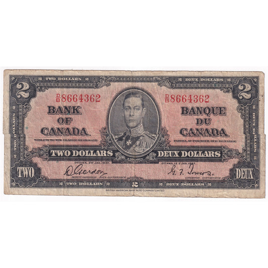 BC-22b 1937 Canada $2 Gordon-Towers, D/B, VG-F (VG10)
