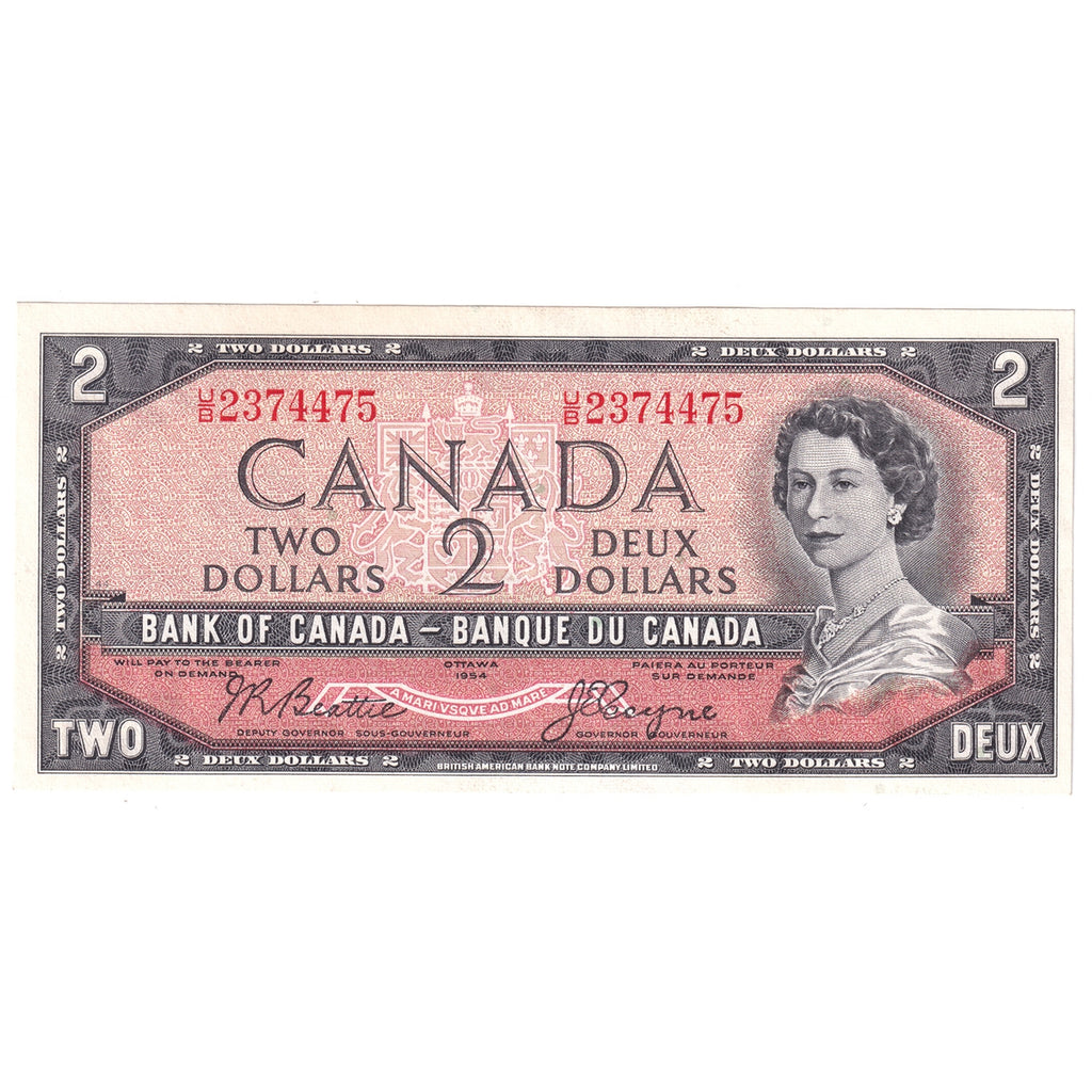 BC-38a 1954 Canada $2 Beattie-Coyne, U/B, Uncirculated (MS60)