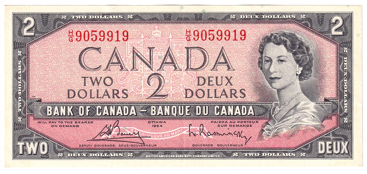 BC-38c 1954 Canada $2 Bouey-Rasminsky, H/G, EF-AU (EF45)