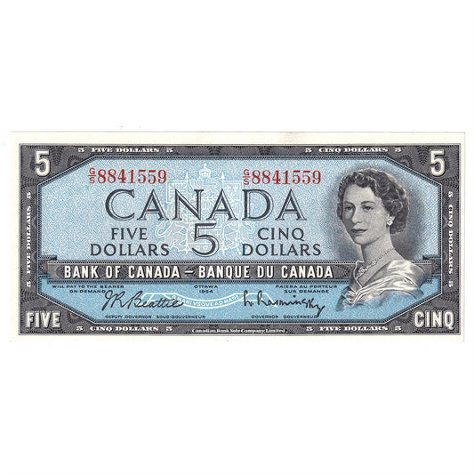BC-39b 1954 Canada $5 Beattie-Rasminsky, G/S, AU-UNC (AU55)