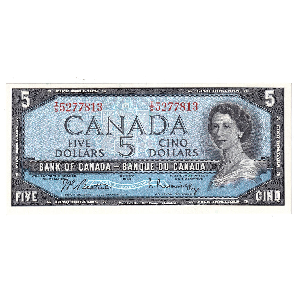 BC-39b 1954 Canada $5 Beattie-Rasminsky, H/S, AU-UNC (AU55)