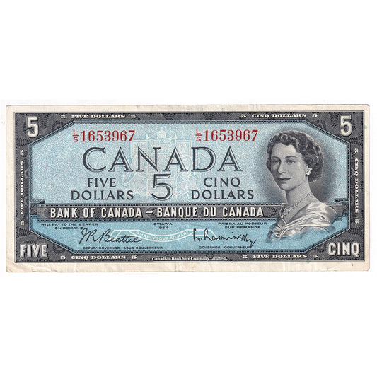 BC-39b 1954 Canada $5 Beattie-Rasminsky, L/S, Extra Fine (EF40)