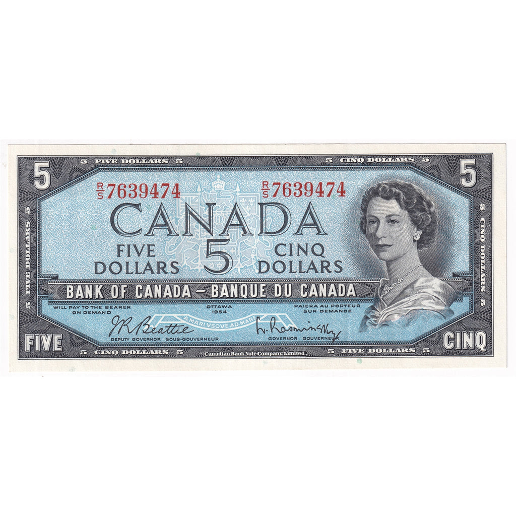 BC-39b 1954 Canada $5 Beattie-Rasminsky, R/S, Extra Fine (EF40)
