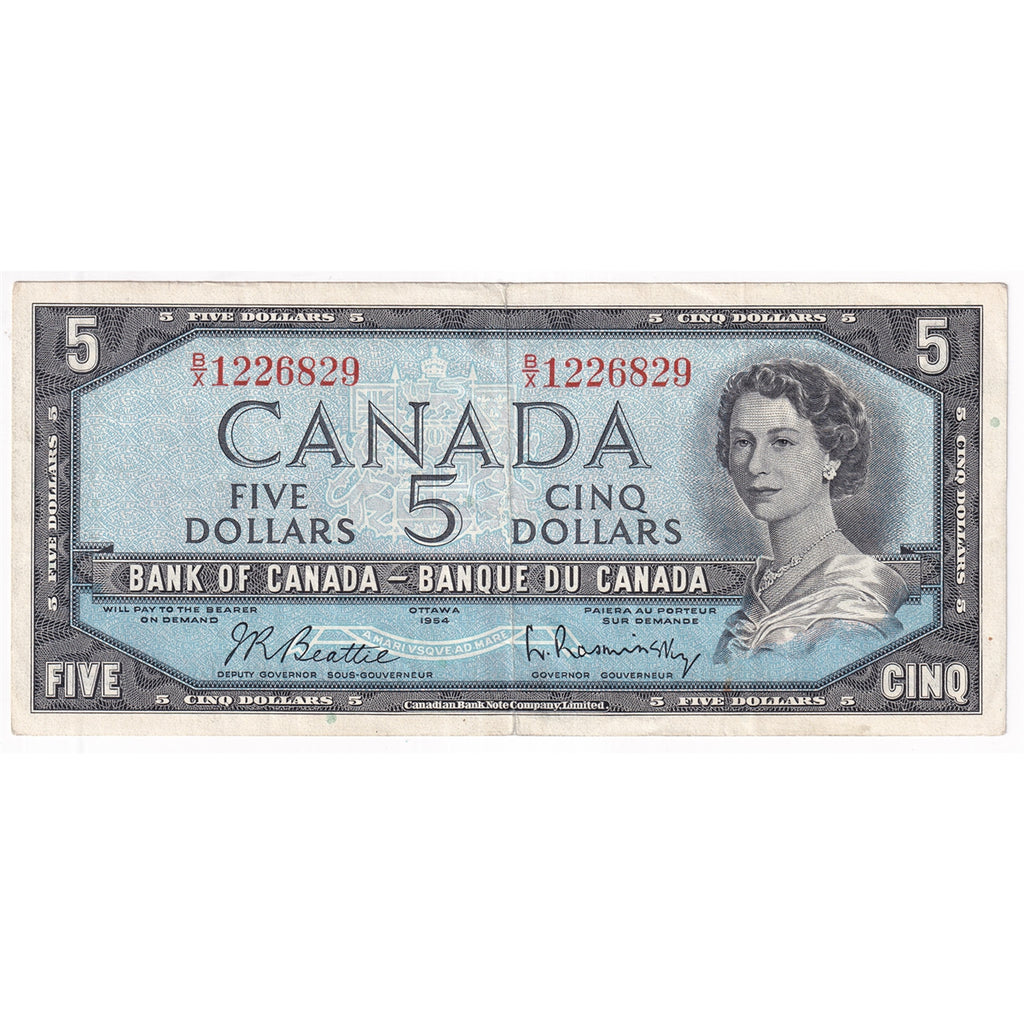 BC-39b 1954 Canada $5 Beattie-Rasminsky, B/X, VF-EF (VF30)