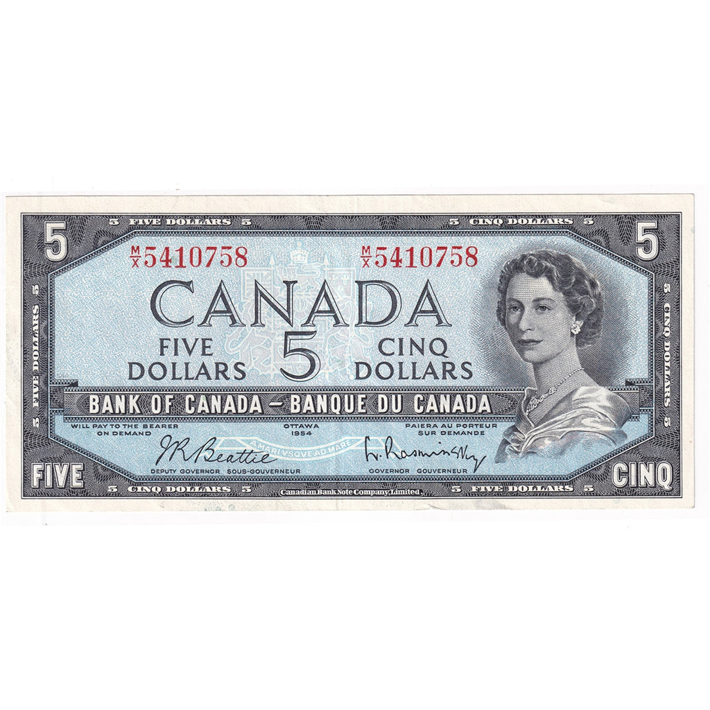 BC-39b 1954 Canada $5 Beattie-Rasminsky, M/X, Extra Fine (EF40)