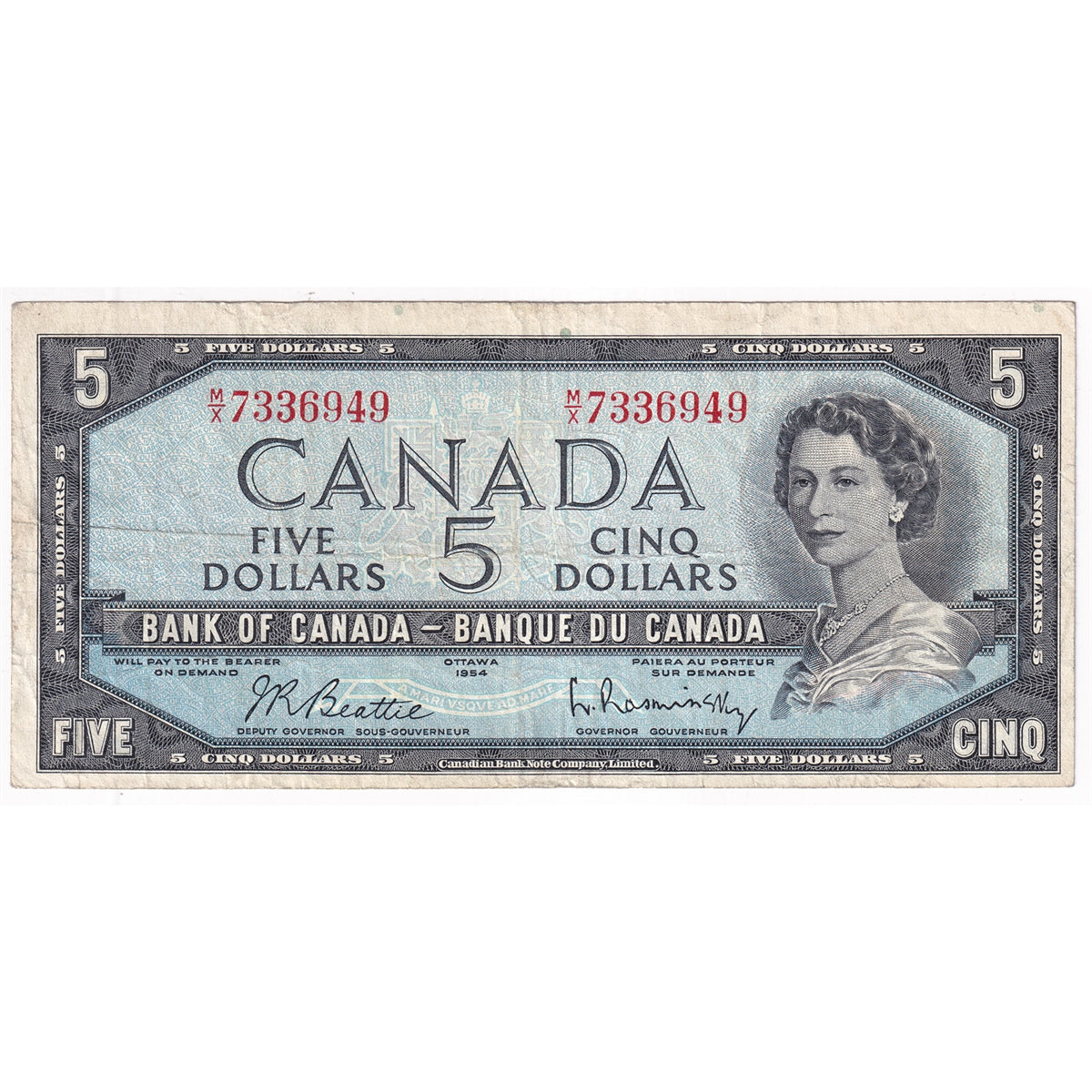 BC-39b 1954 Canada $5 Beattie-Rasminsky, M/X, F-VF
