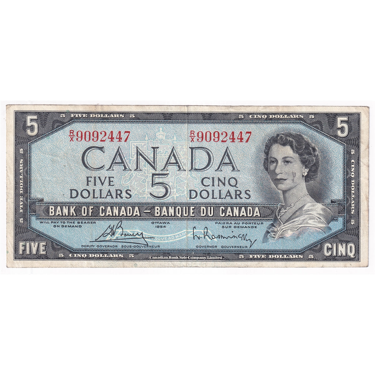 BC-39c 1954 Canada $5 Bouey-Rasminsky, R/X, Very Fine (VF20)
