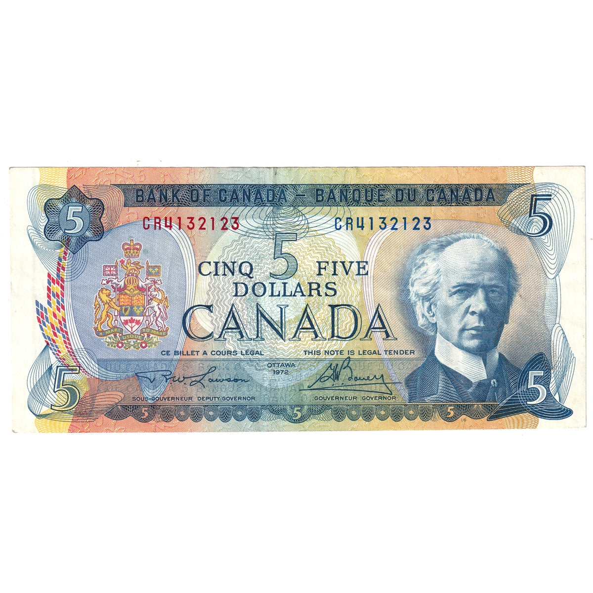 BC-48b 1972 Canada $5 Lawson-Bouey, CR, VF-EF (VF30)