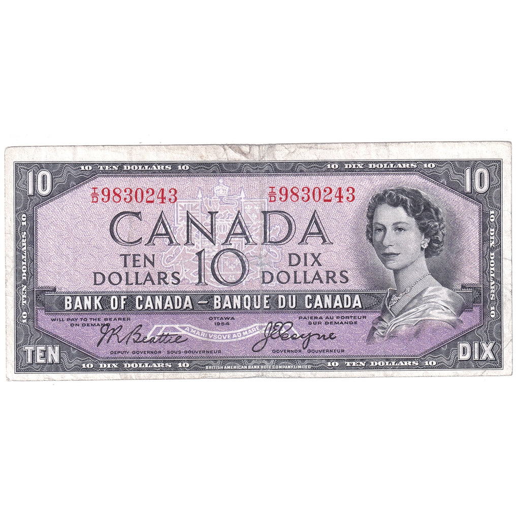 BC-32b 1954 Canada $10 Beattie-Coyne, Devil's Face, I/D, Very Good (VG8)