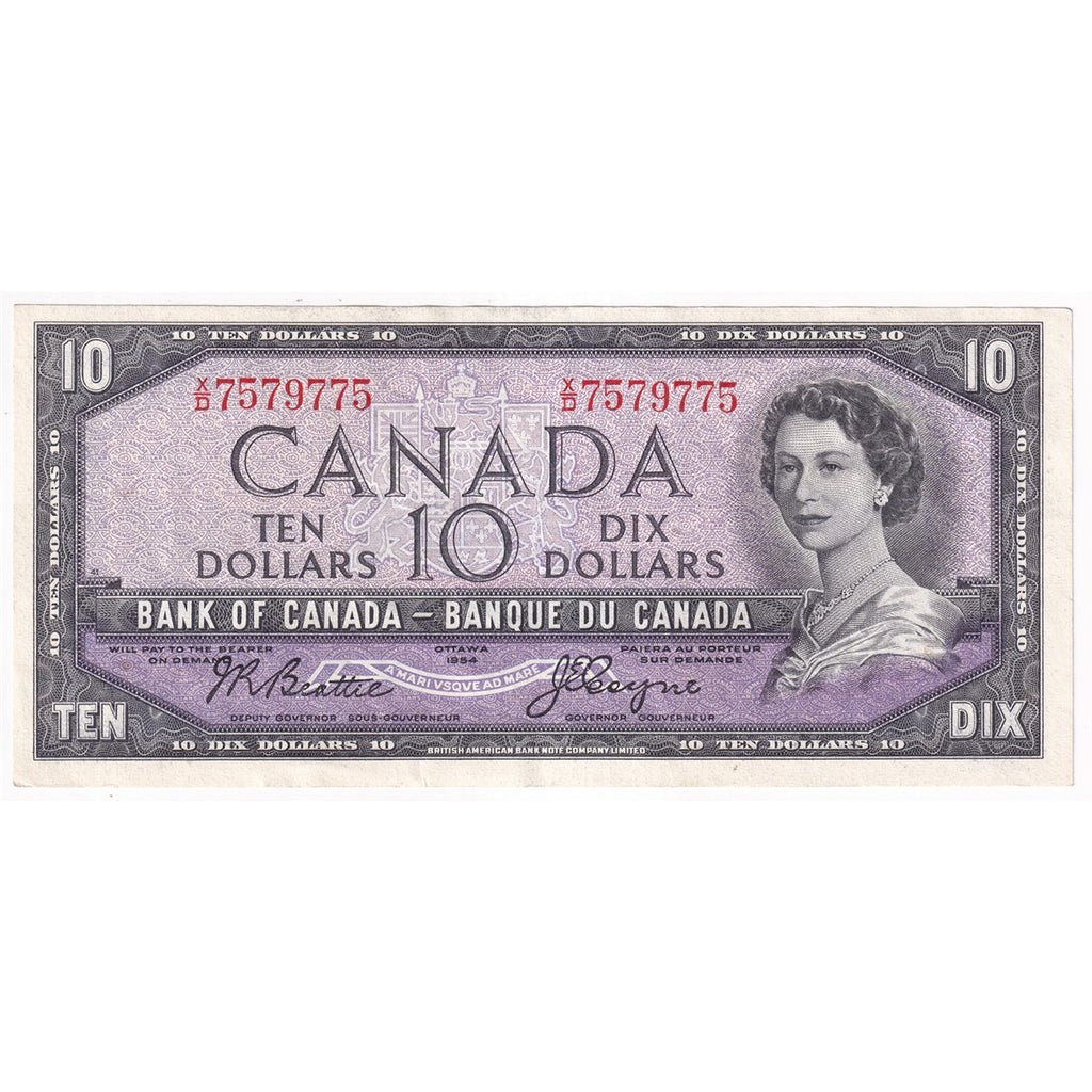 BC-40a 1954 Canada $10 Beattie-Coyne, X/D, EF-AU (EF45)