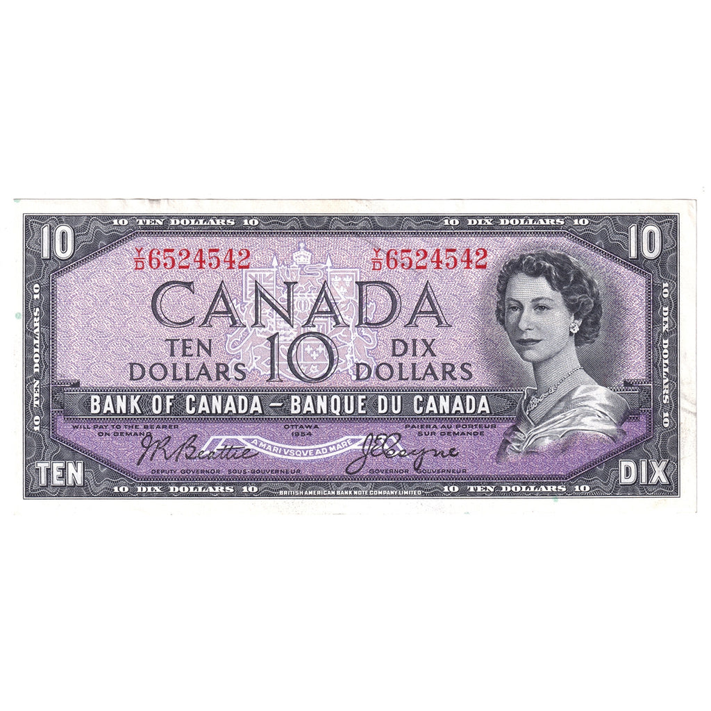 BC-40a 1954 Canada $10 Beattie-Coyne, Y/D, AU-UNC (AU55)