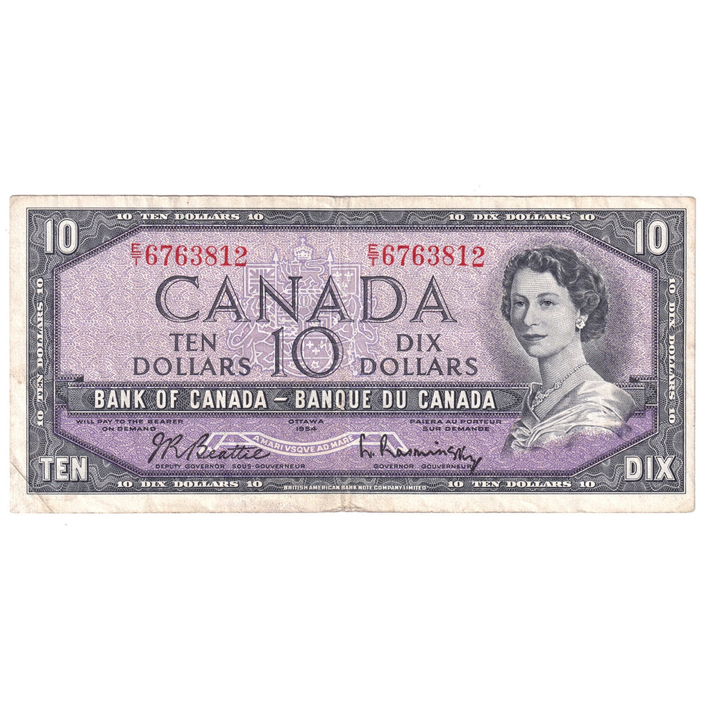 BC-40b 1954 Canada $10 Beattie-Rasminsky, E/T, F-VF (F15)