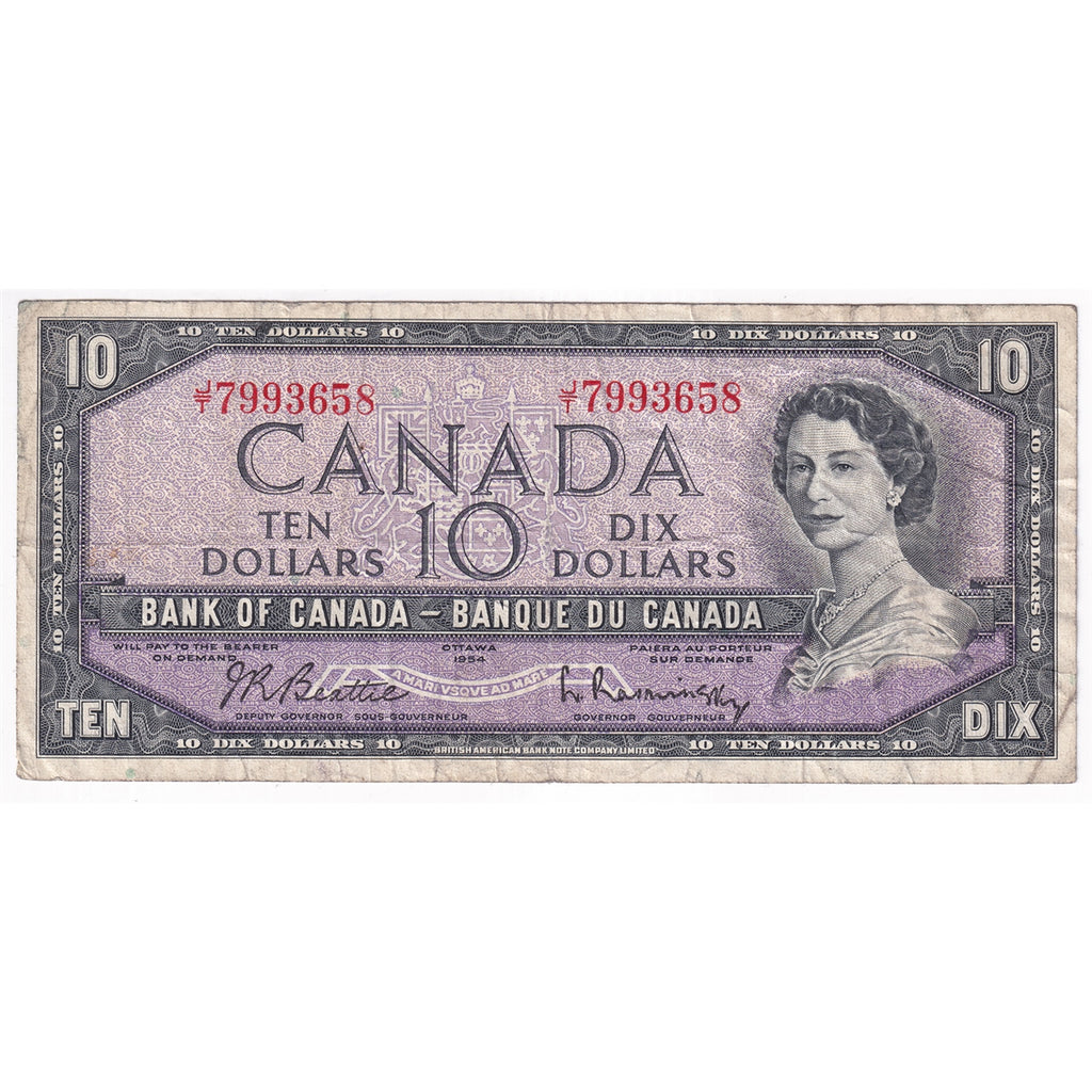 BC-40b 1954 Canada $10 Beattie-Rasminsky, J/T, F-VF (F15)