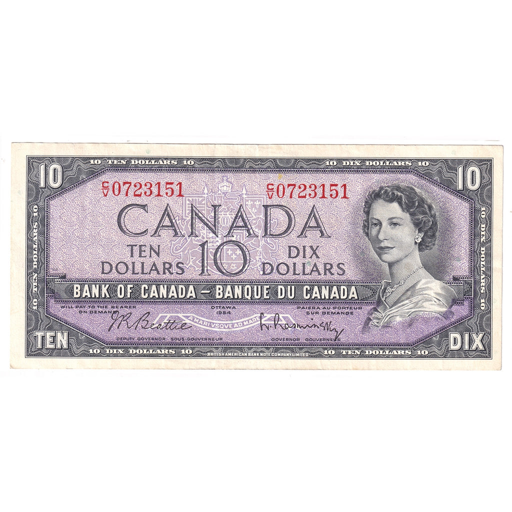 BC-40b 1954 Canada $10 Beattie-Rasminsky, C/V, VF-EF (VF30)