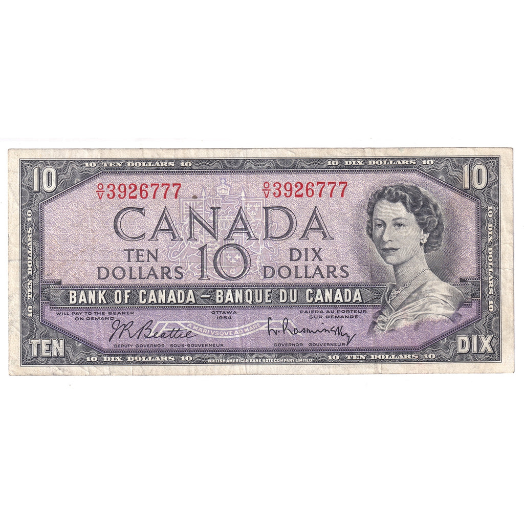BC-40b 1954 Canada $10 Beattie-Rasminsky, O/V, F-VF (F15)
