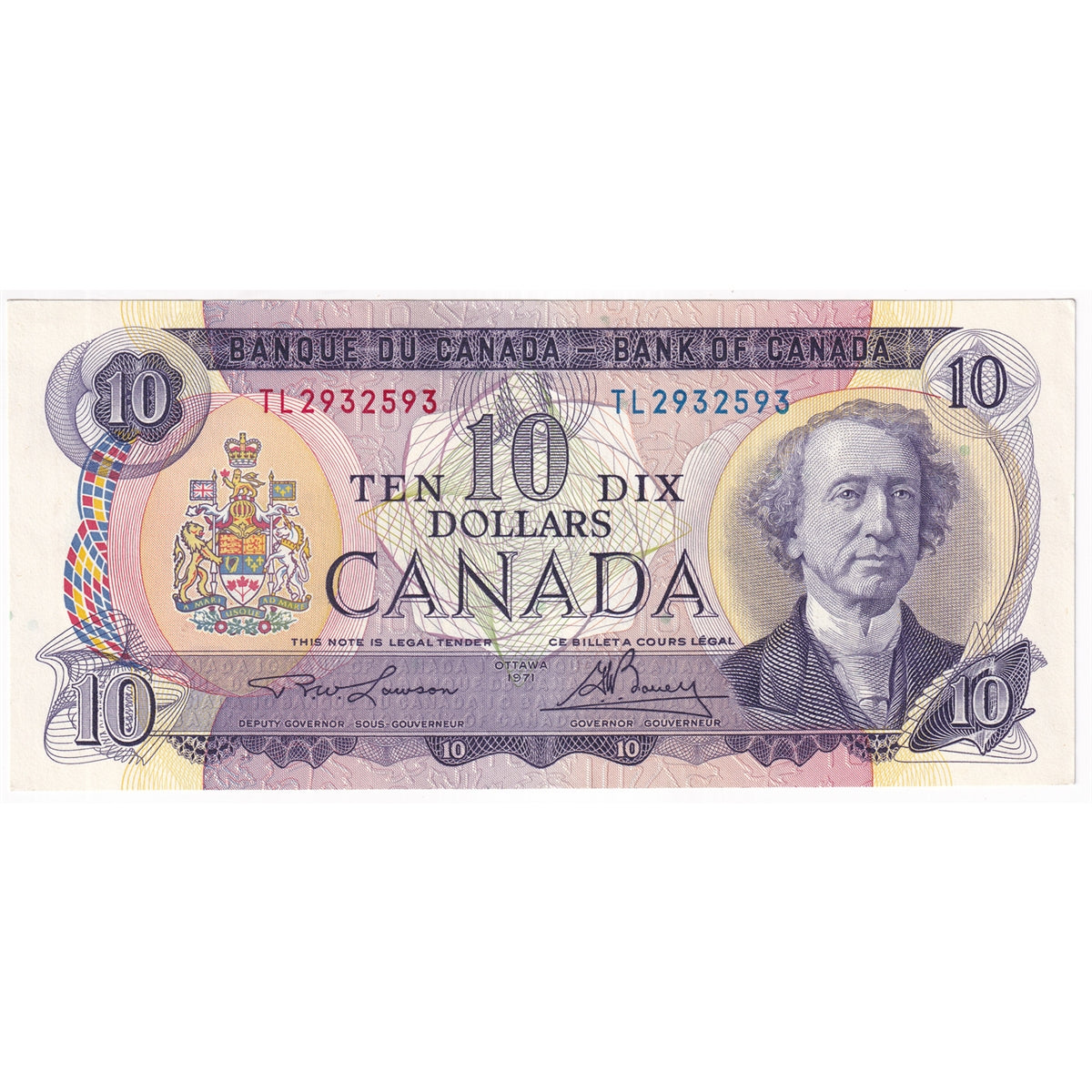 BC-49c 1971 Canada $10 Lawson-Bouey, TL, Almost Uncirculated (AU50)