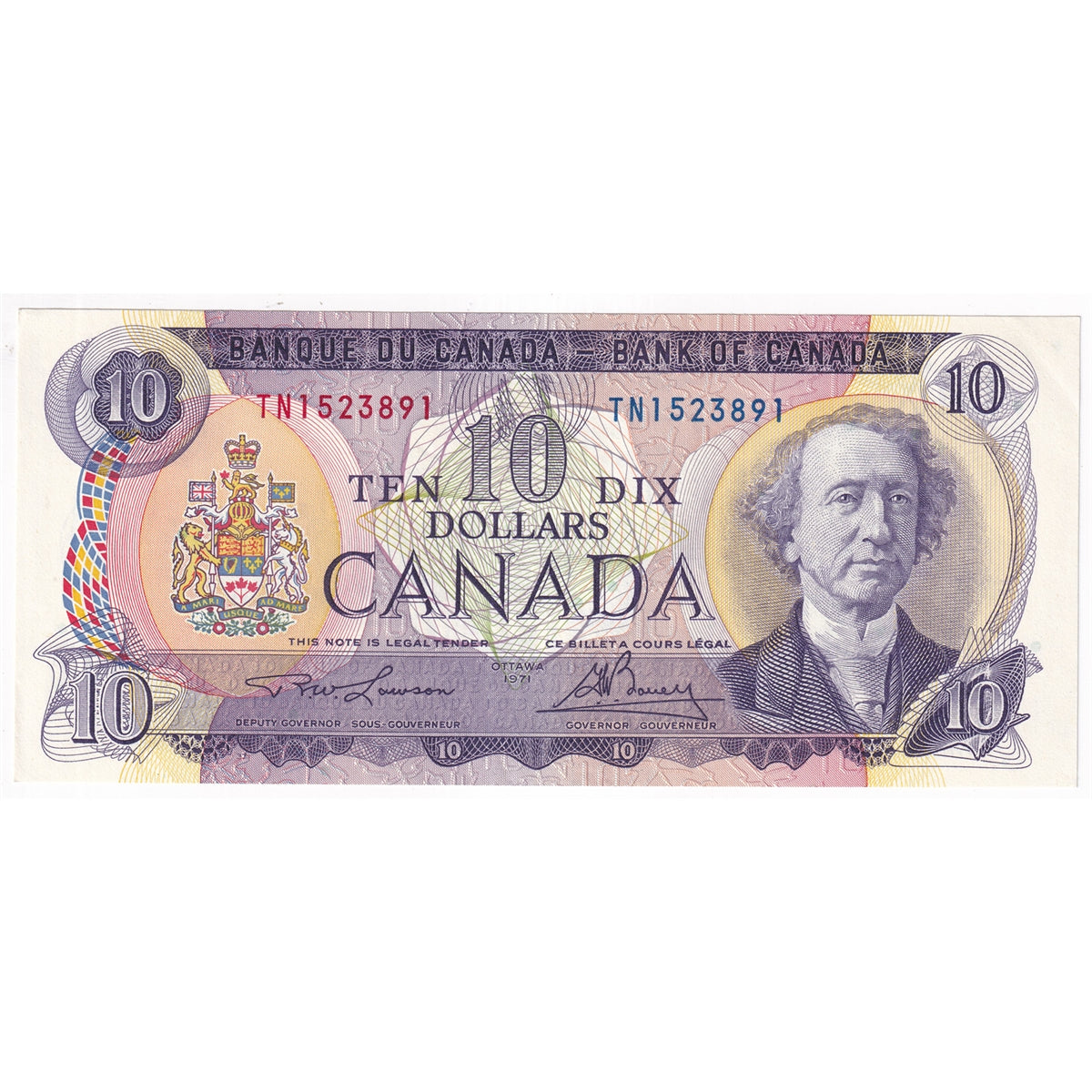BC-49c 1971 Canada $10 Lawson-Bouey, TN, AU-UNC (AU55)