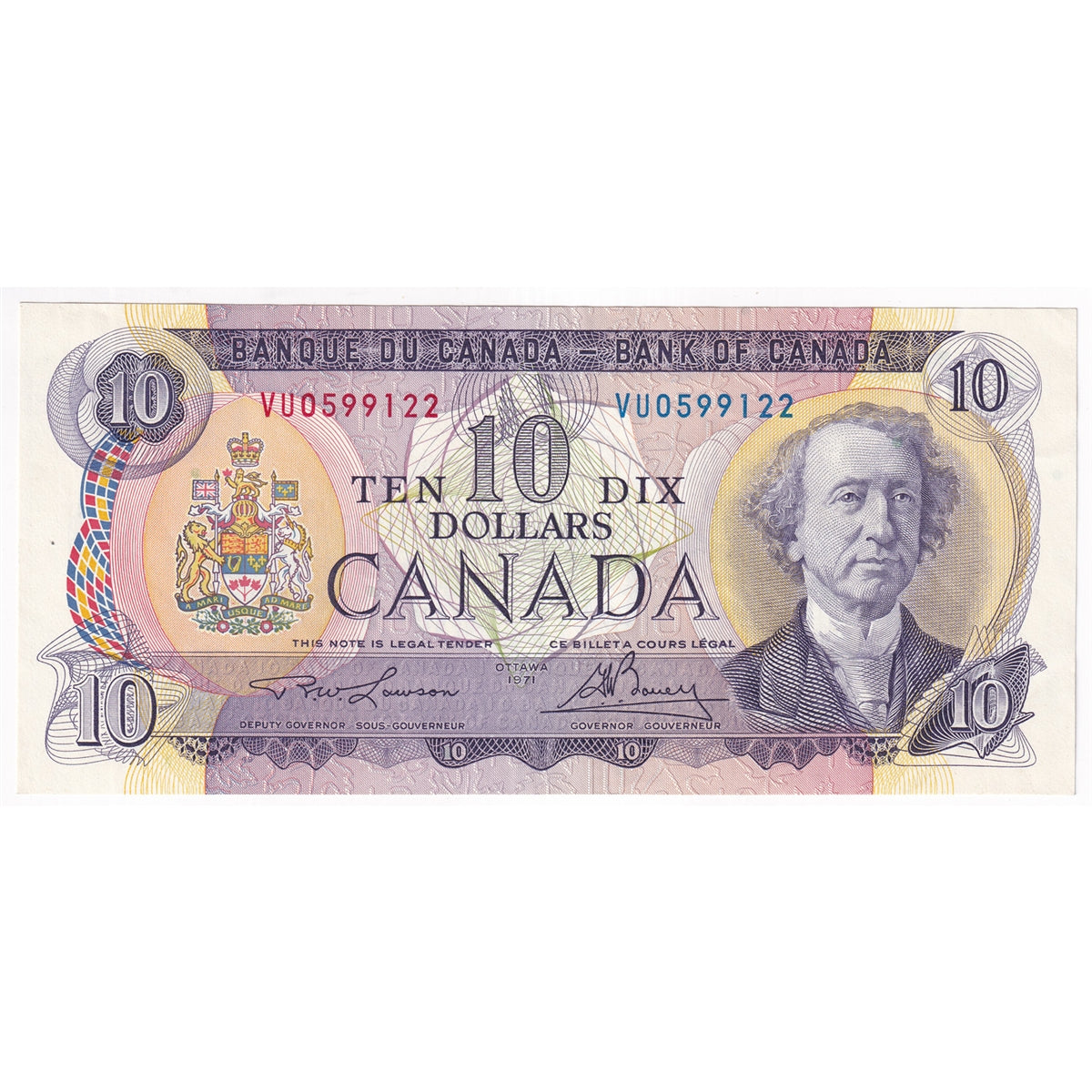 BC-49c 1971 Canada $10 Lawson-Bouey, VU, EF-AU (EF45)