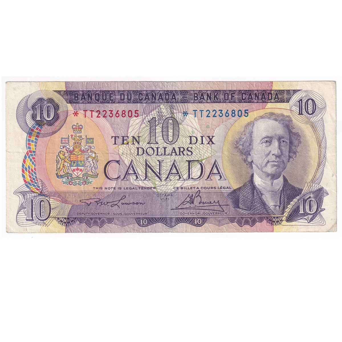 BC-49cA 1971 Canada $10 Lawson-Bouey, *TT, Fine (F12)