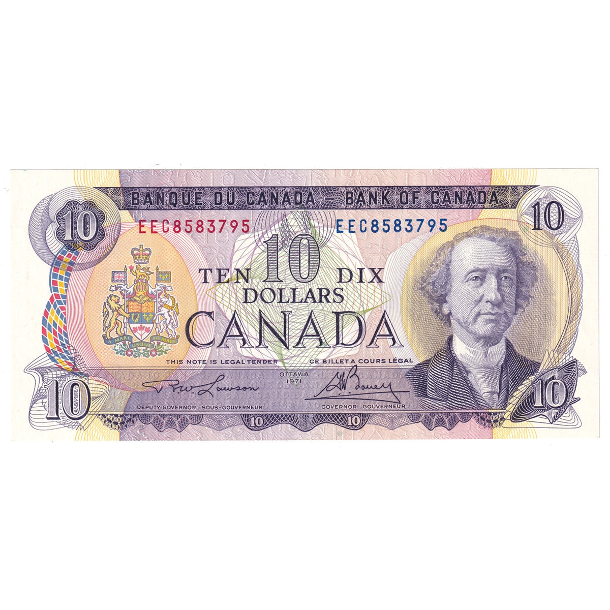 BC-49c-i 1971 Canada $10 Lawson-Bouey, EEC, Uncirculated (MS60)