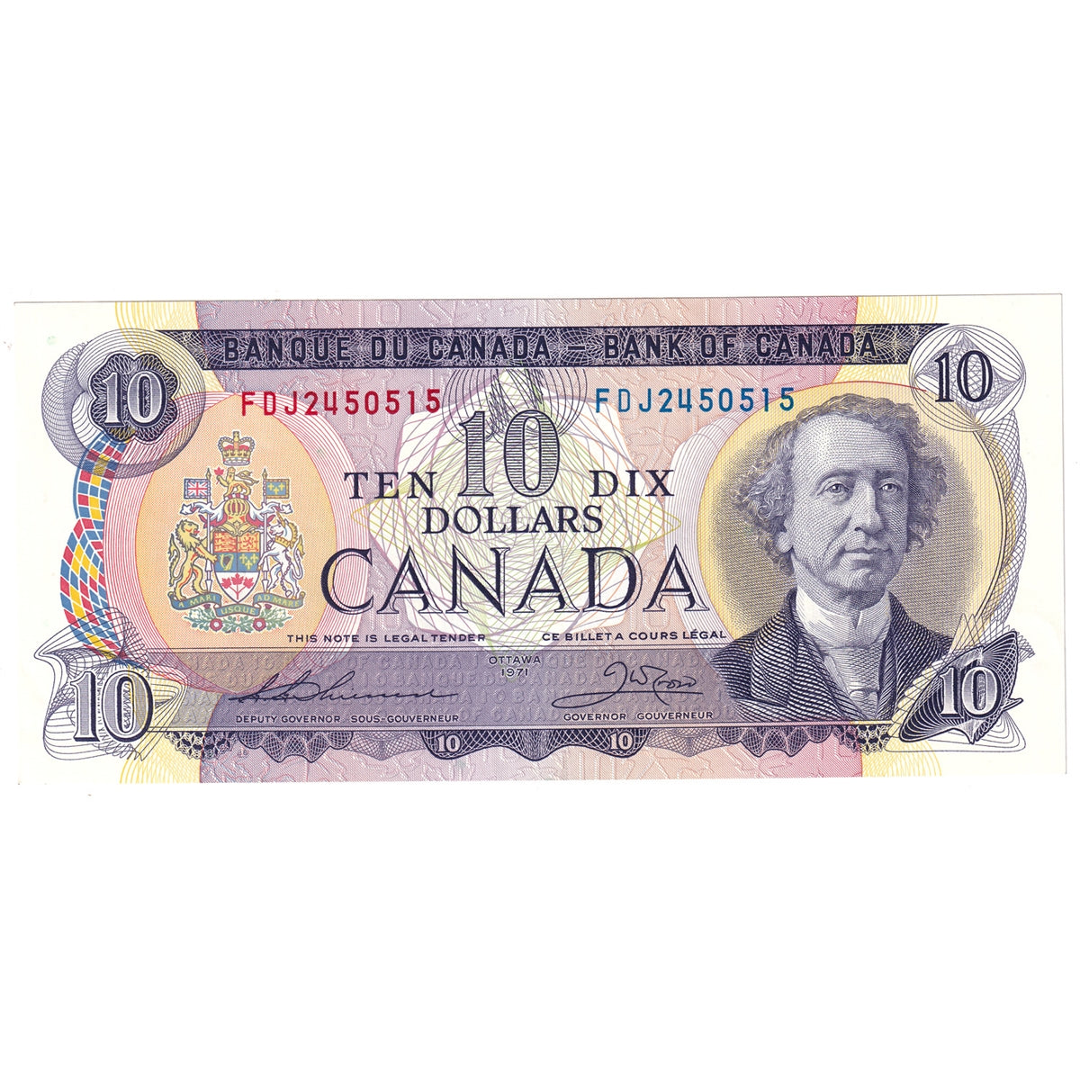 BC-49e 1971 Canada $10 Thiessen-Crow, FDJ, AU-UNC (AU55)