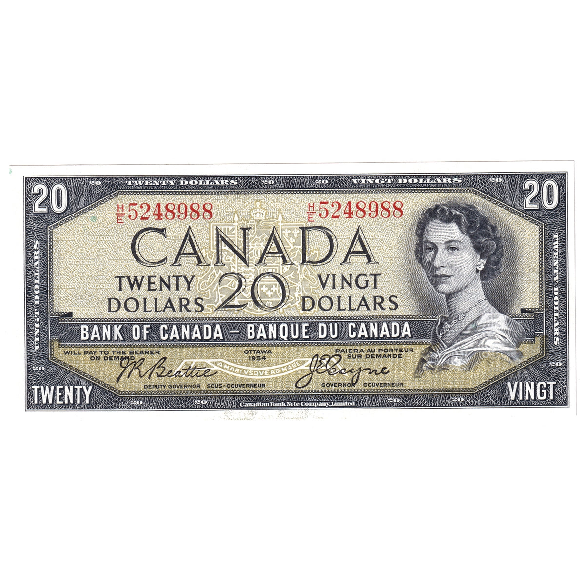 BC-41a 1954 Canada $20 Beattie-Coyne, H/E, Choice Uncirculated (CUNC63)