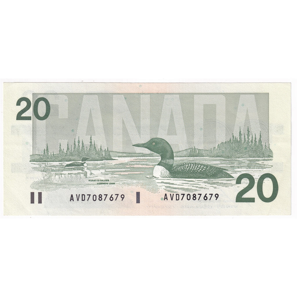 BC-58b-i 1991 Canada $20 Bonin-Thiessen, AVD, Almost Uncirculated (AU50)