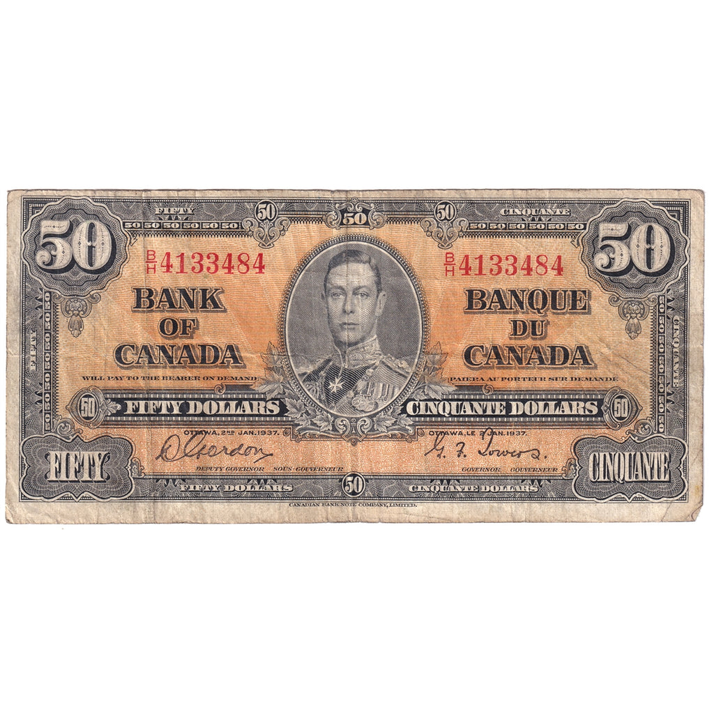 BC-26b 1937 Canada $50 Gordon-Towers, B/H, VG-F (VG10)