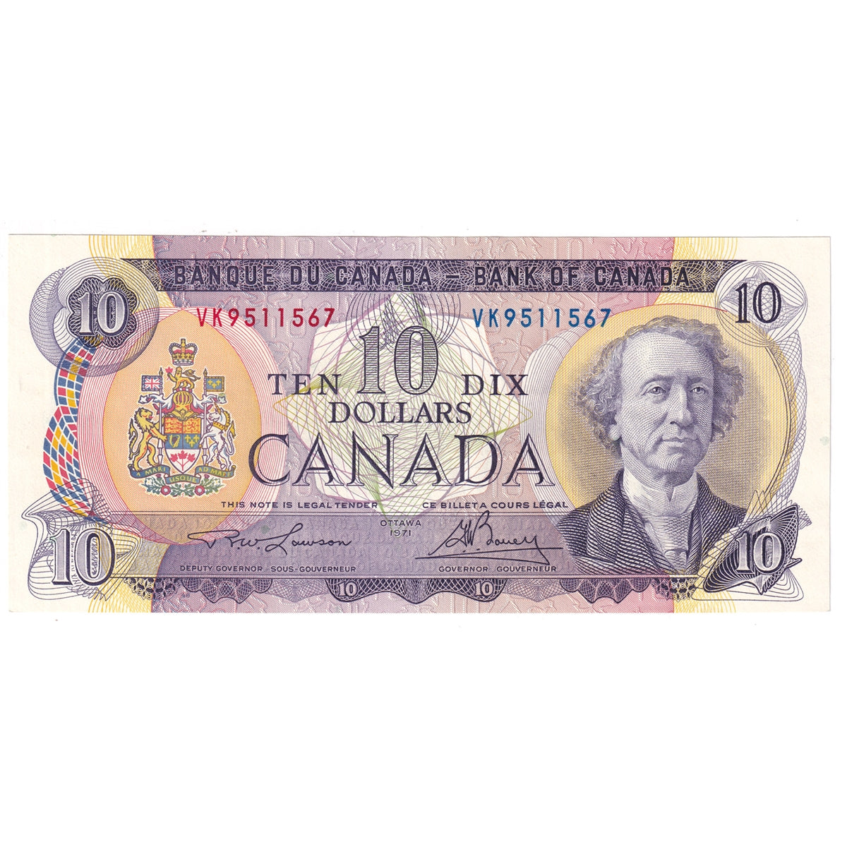 BC-49c 1971 Canada $10 Lawson-Bouey, VK, Almost Uncirculated (AU50)
