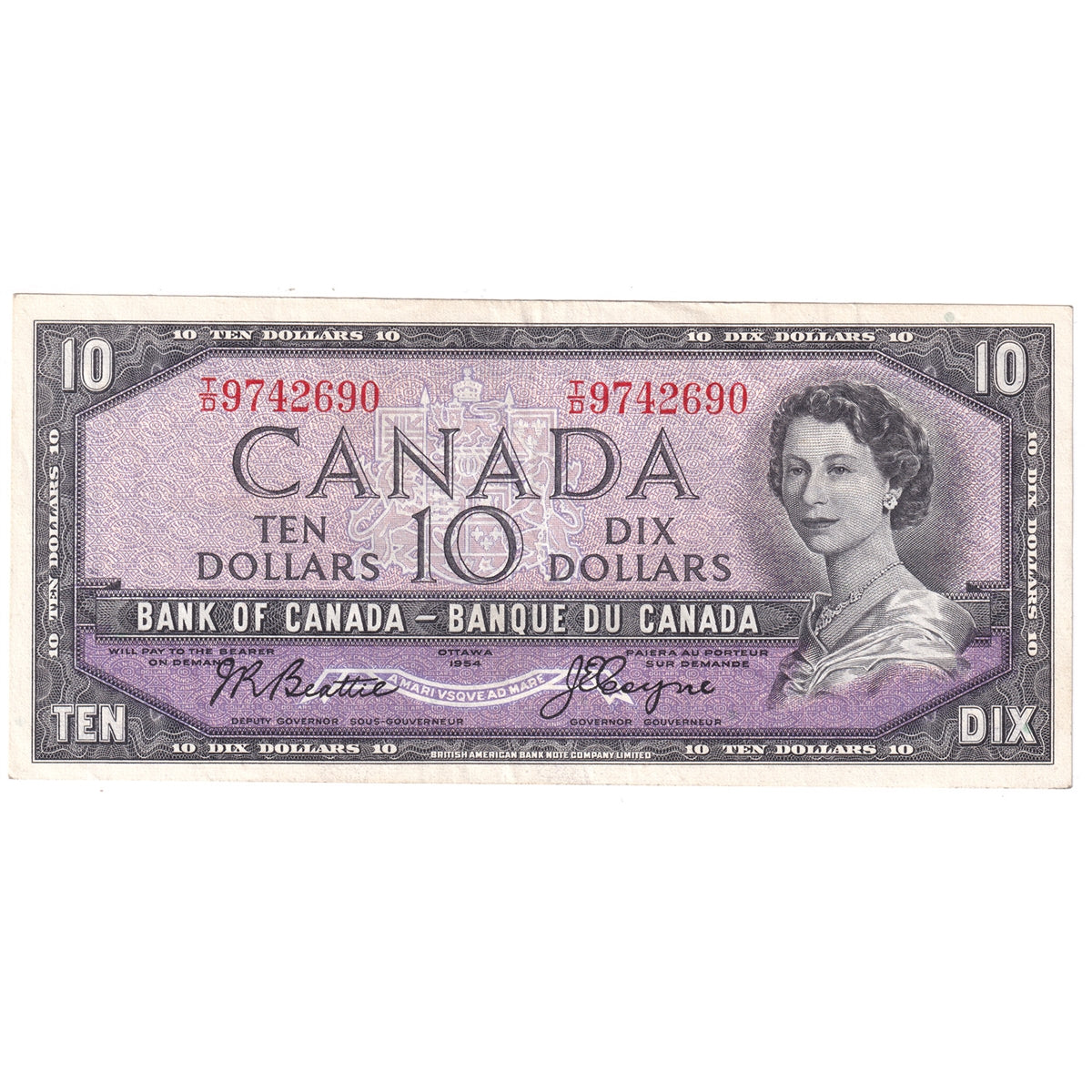 BC-40a 1954 Canada $10 Beattie-Coyne, T/D, Very Fine (VF20)