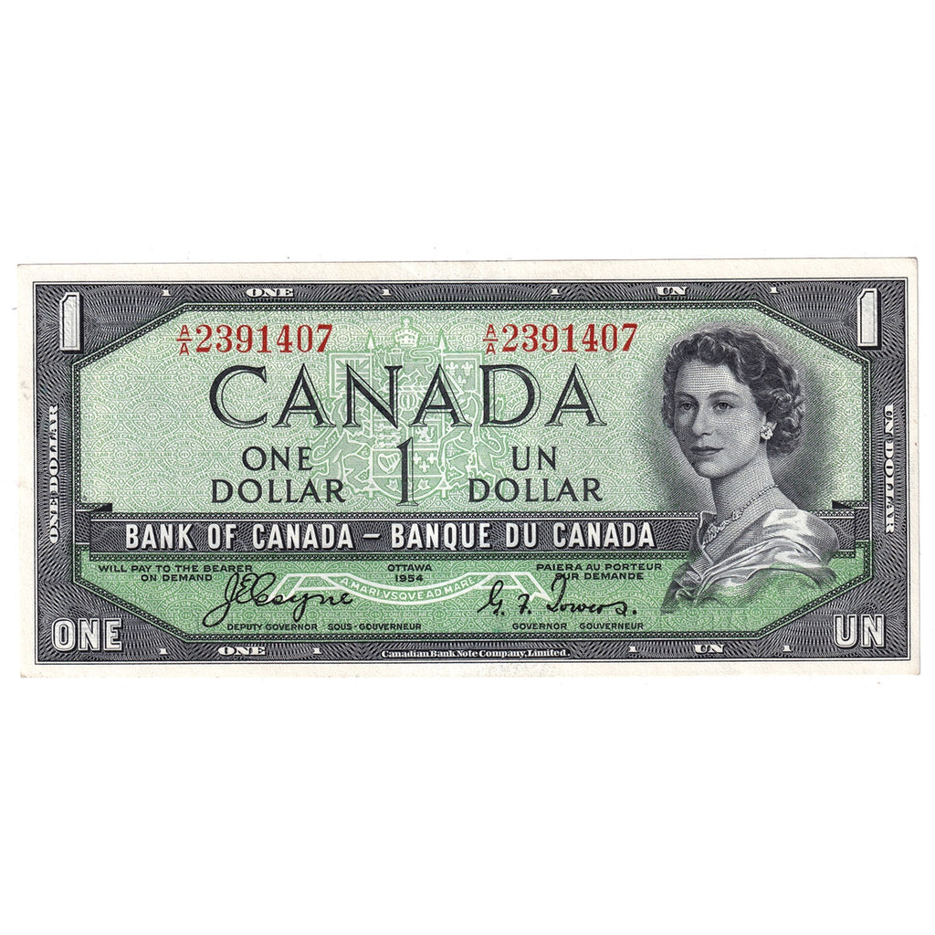 BC-29a 1954 Canada $1 Coyne-Towers, Devil's Face, A/A, Almost Uncirculated (AU50)