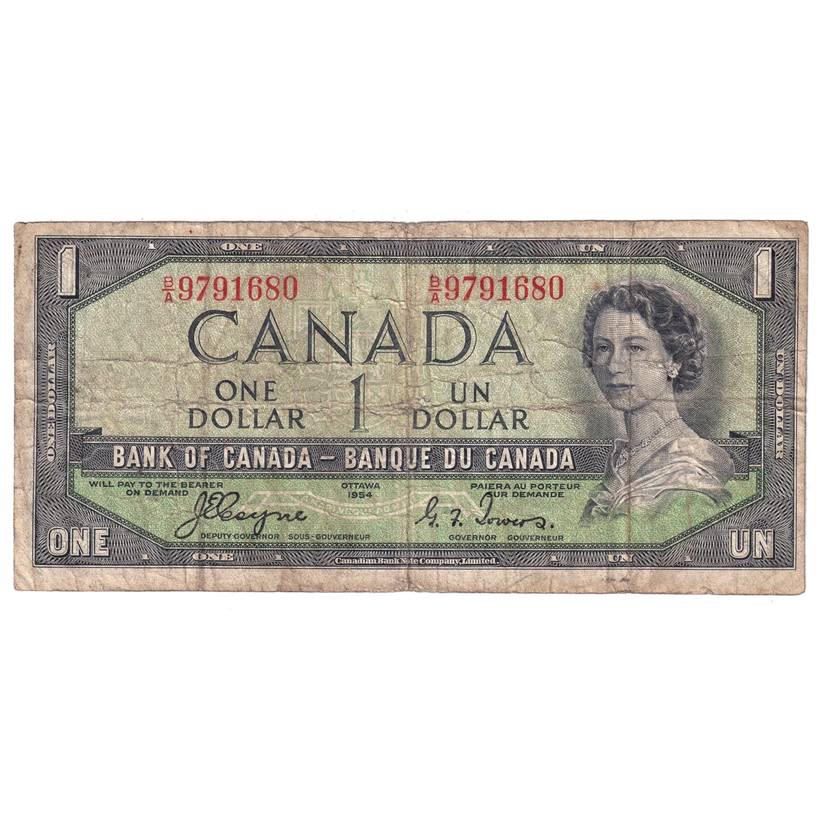 BC-29a 1954 Canada $1 Coyne-Towers, Devil's Face, B/A, Very Good (VG8)