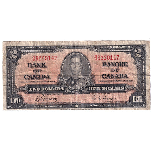 BC-22b 1937 Canada $2 Gordon-Towers, W/B, VG-F