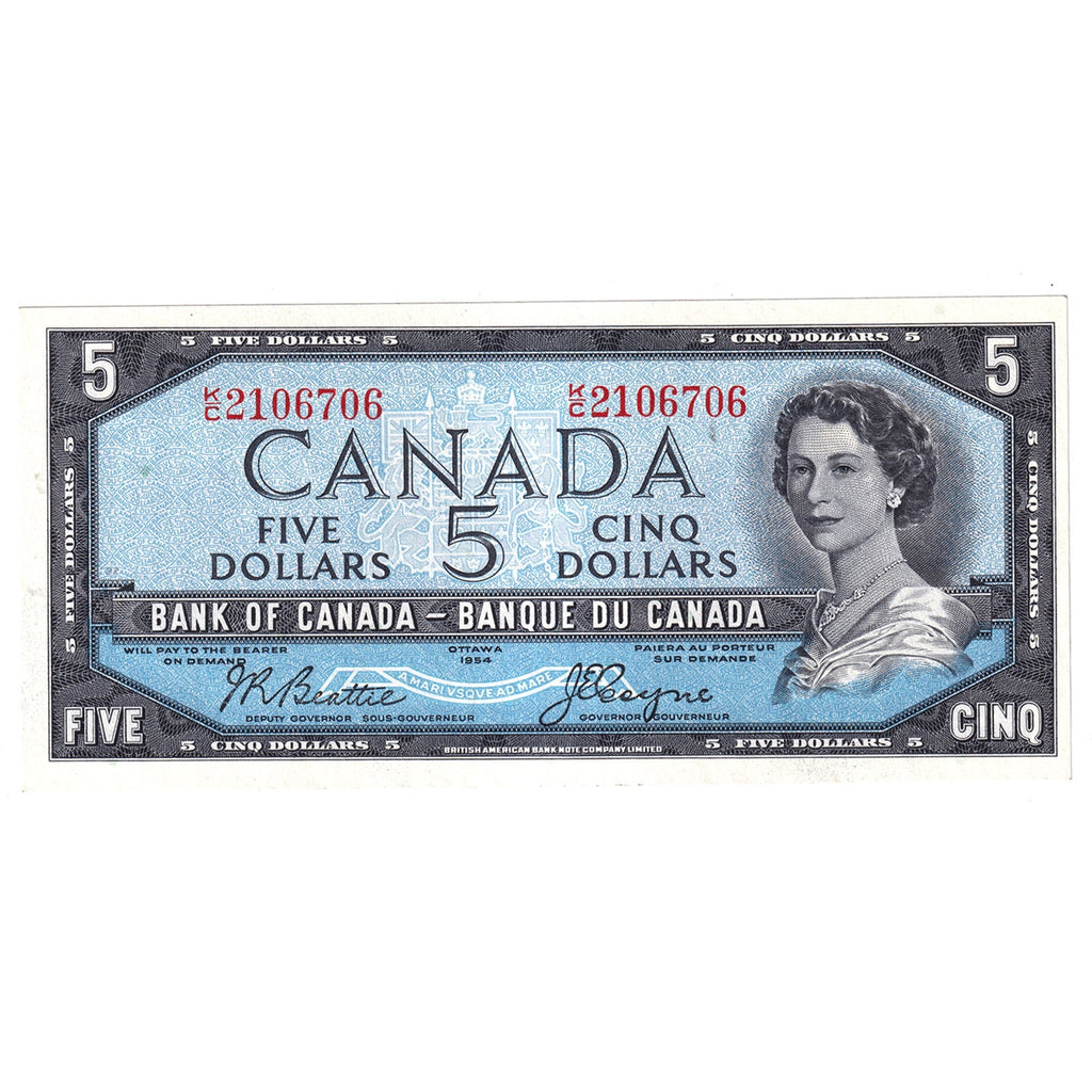 BC-39a 1954 Canada $5 Beattie-Coyne, K/C, Almost Uncirculated (AU50)