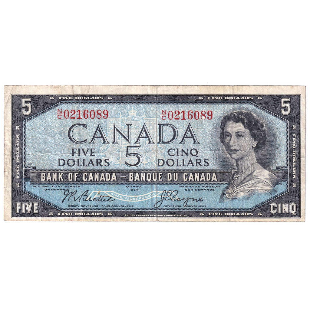 BC-39a 1954 Canada $5 Beattie-Coyne, N/C, F-VF (F15)