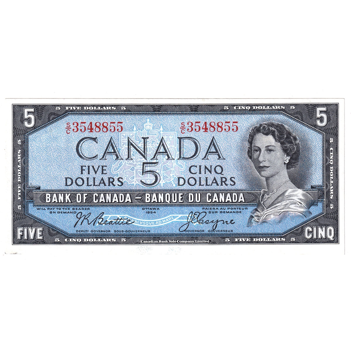 BC-39a-i 1954 Canada $5 Beattie-Coyne, S/C, EF-AU (EF45)
