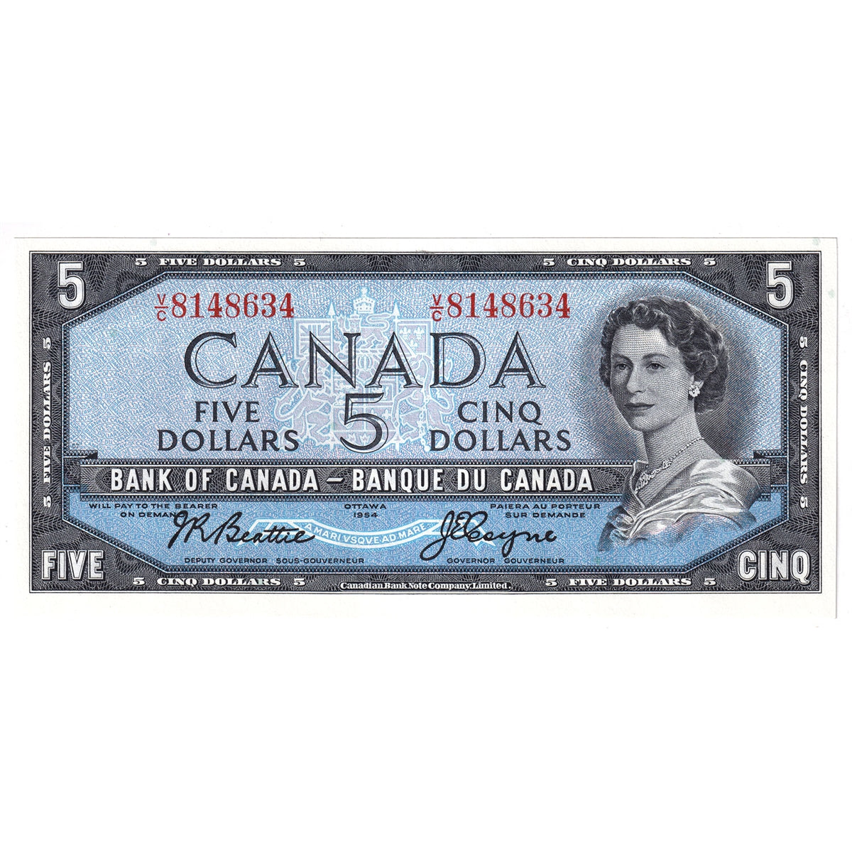 BC-39a-i 1954 Canada $5 Beattie-Coyne, V/C, Uncirculated (MS60)