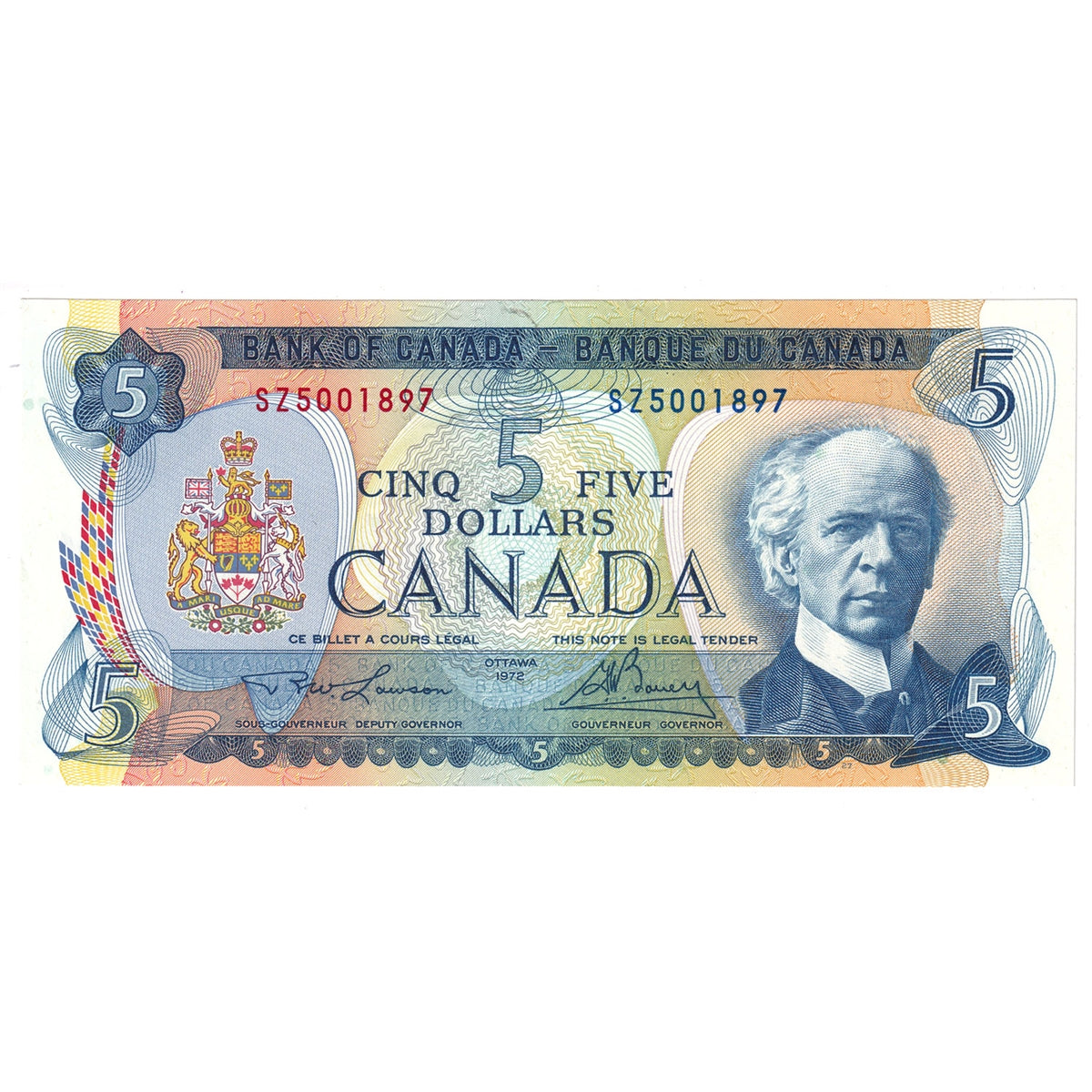 BC-48b 1972 Canada $5 Lawson-Bouey, SZ, AU-UNC (AU55)