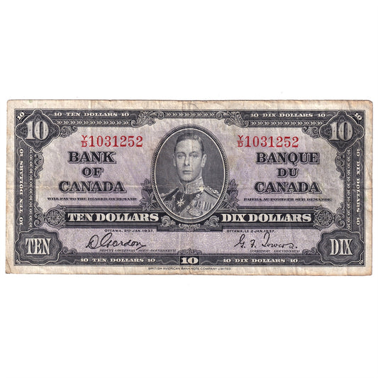 BC-24b 1937 Canada $10 Gordon-Towers, Y/D, F