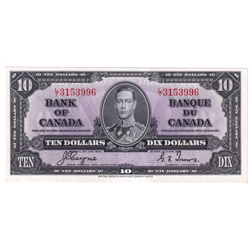 BC-24c 1937 Canada $10 Coyne-Towers, L/T, Uncirculated (MS60)