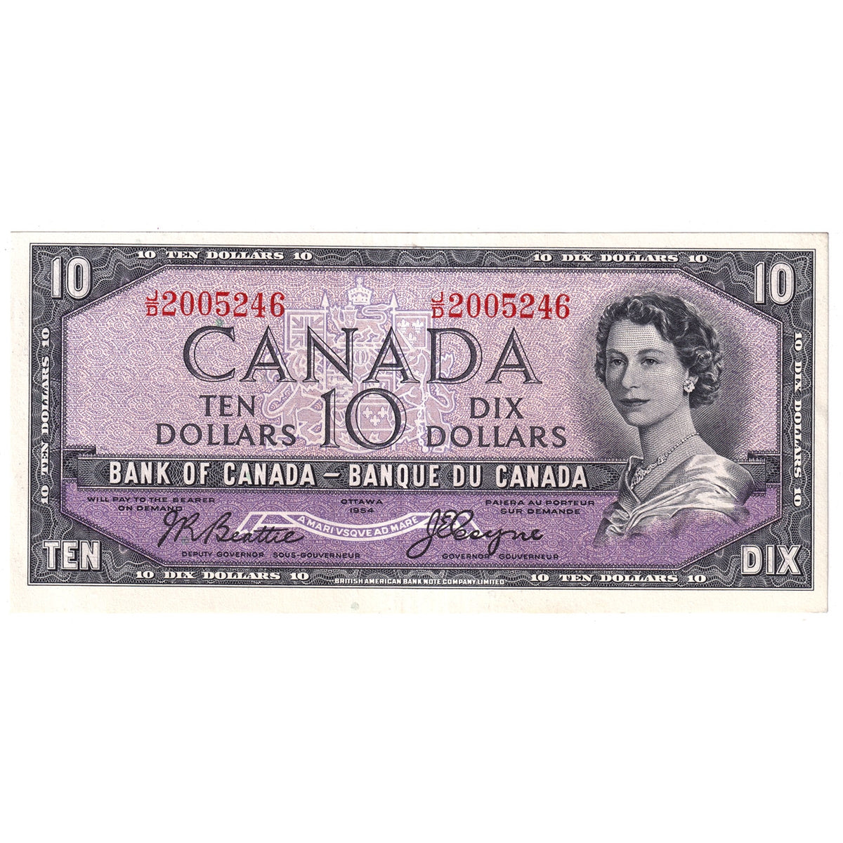 BC-32b 1954 Canada $10 Beattie-Coyne, Devil's Face, J/D, EF-AU (EF45)