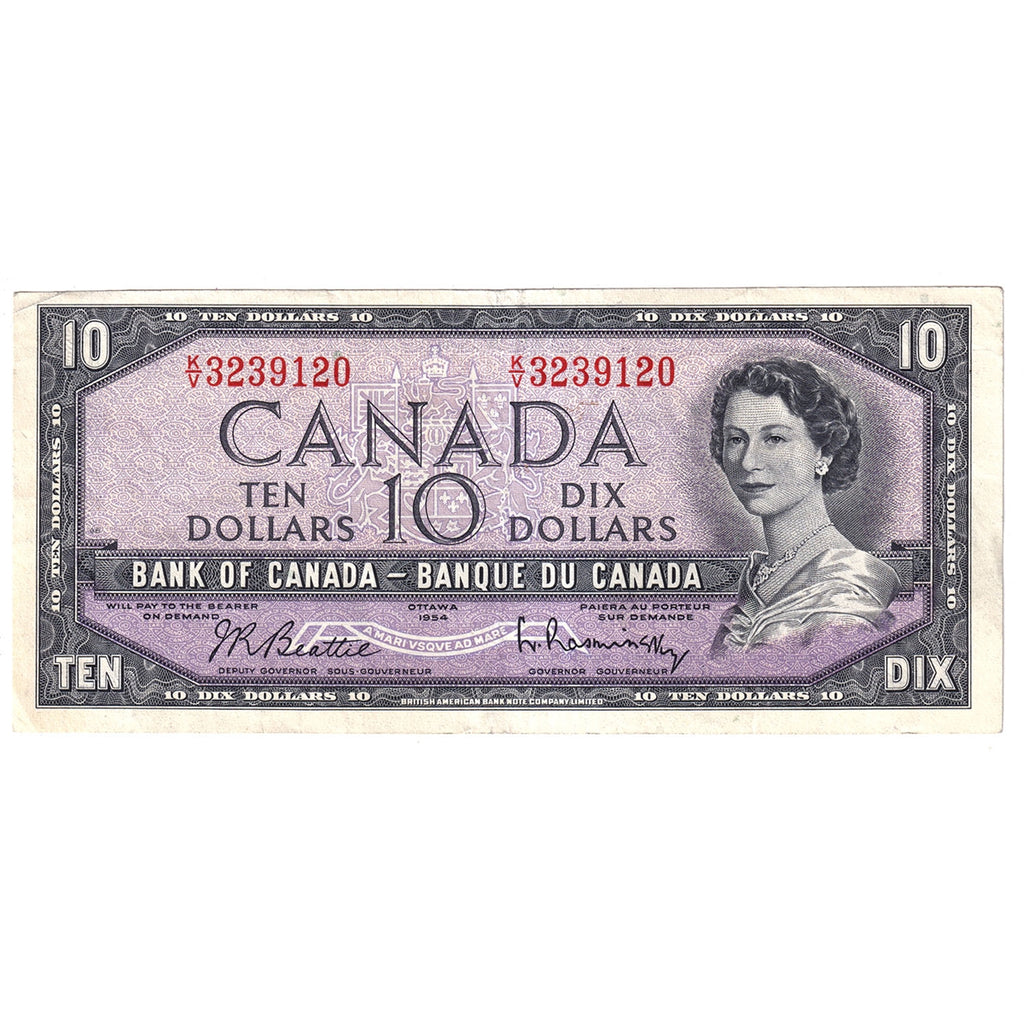BC-40b 1954 Canada $10 Beattie-Rasminsky, K/V, Extra Fine (EF40)